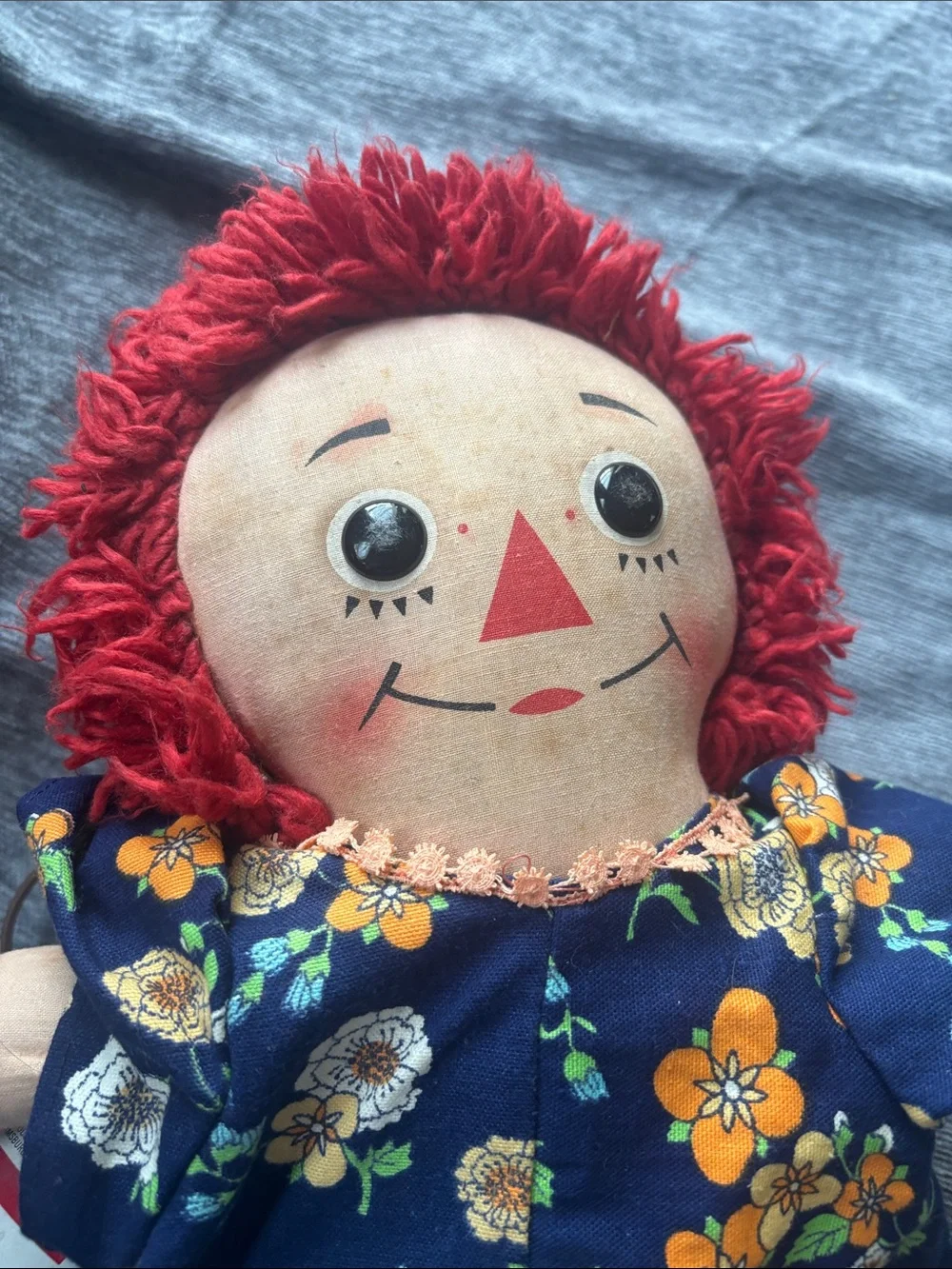 Vintage Red-Haired Rag Doll Plush Toy in Floral Dress - Kids Toys